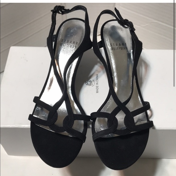 Stuart Weitzman Shoes - NWOT Stuart Weitzman Strappy Sandals Kitten Heel Black Size 7.5